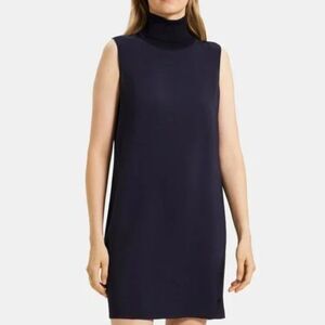Theory Sleveless Turtleneck Dress in Drapey Viscose size Small in Navy Blue